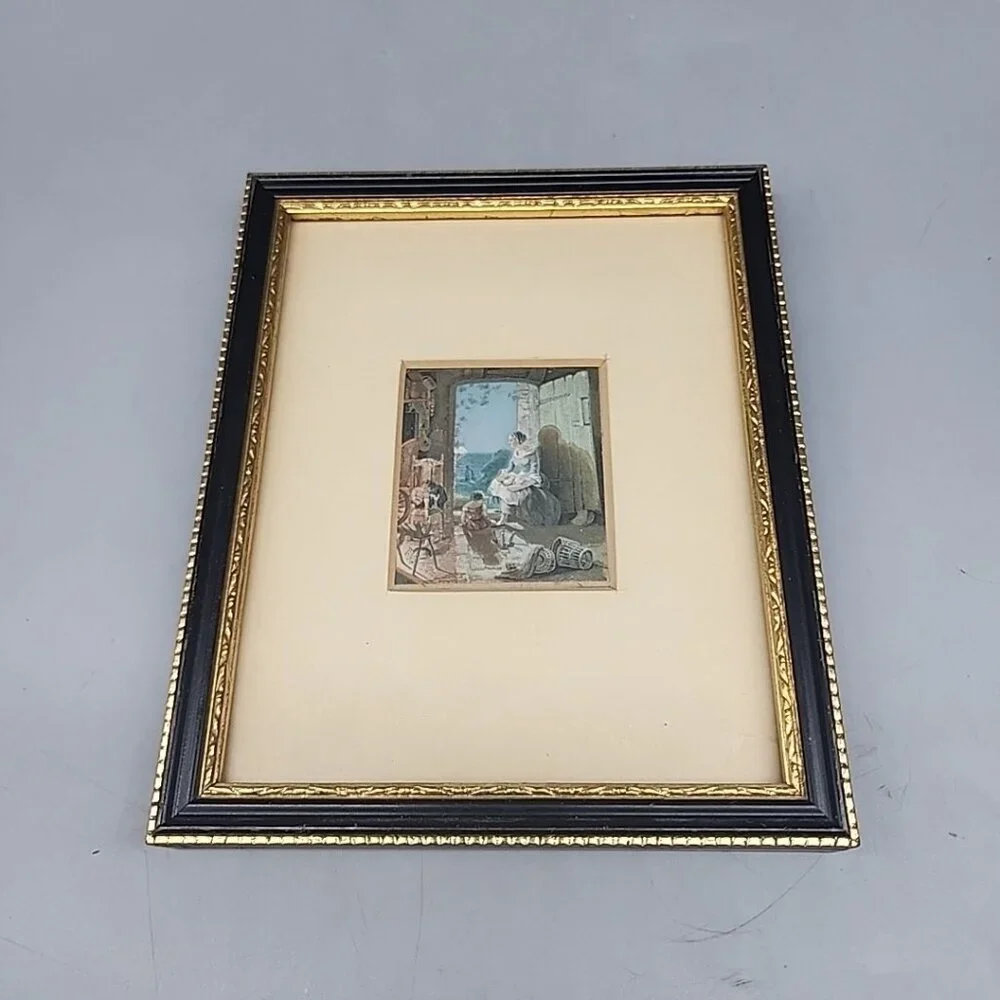 Vintage Baxter Le Blond Print Framed Matte Lady Child Doorway 7x6